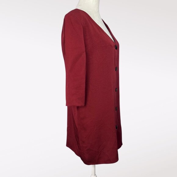 Vintage 80s Maroon Button Up Tunic Top Rayon Size 8 - Picture 7 of 10